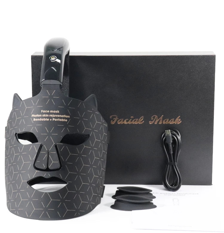 Wireless Silicone Infrared Red Light Therapy Mask Flexible 7 LED Colors Built-In Battery for Face Treatment