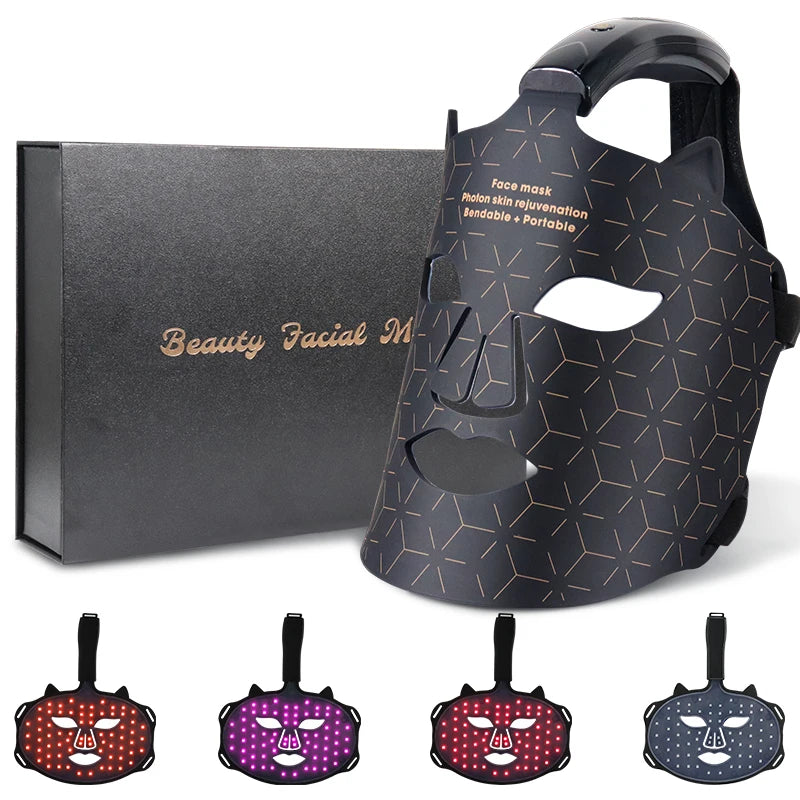 Wireless Silicone Infrared Red Light Therapy Mask Flexible 7 LED Colors Built-In Battery for Face Treatment